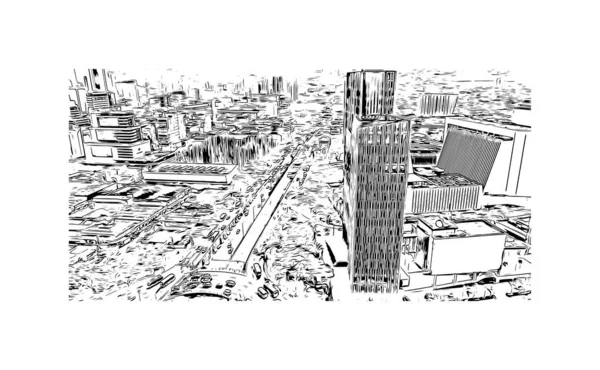 Vytisknout Pohled Budovu Orientačním Bodem Medelln Město Kolumbii Ručně Kreslená — Stockový vektor
