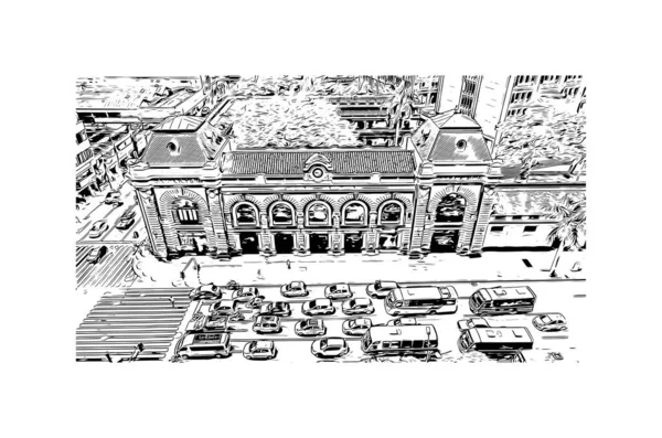 Print Building View Landmark Medelln Város Kolumbiában Kézzel Rajzolt Vázlat — Stock Vector