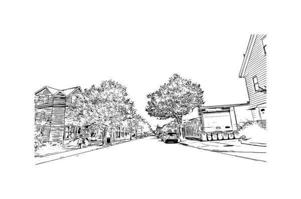 Print Building View Landmark Medford City Oregon Hand Drawn Sketch — Stock Vector