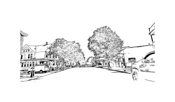 Vytisknout Pohled Budovu Orientačním Bodem Medfordu Město Oregonu Ručně Kreslená — Stockový vektor
