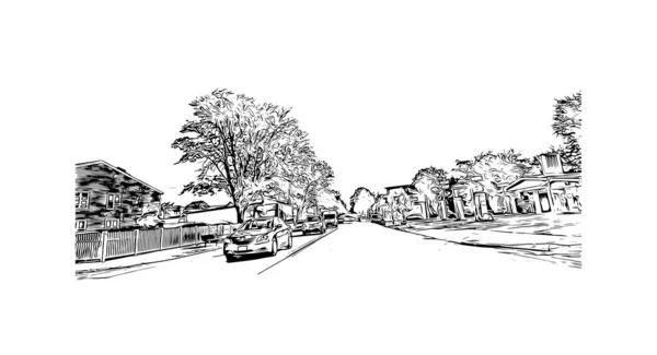 Print Building View Landmark Medford City Oregon Hand Drawn Sketch — Stock Vector