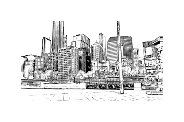 Imprimir Vista Del Edificio Con Hito Melbourne Ciudad Australia Dibujo — Vector de stock