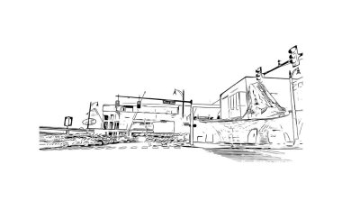 Print Building view with landmark of Memphis is the city in Tennessee. Vektörde elle çizilmiş çizim çizimi.