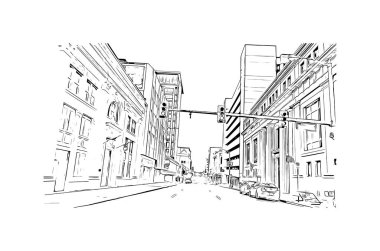 Print Building view with landmark of Memphis is the city in Tennessee. Vektörde elle çizilmiş çizim çizimi.