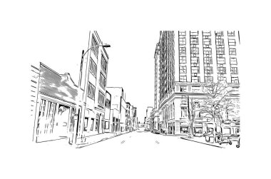 Print Building view with landmark of Memphis is the city in Tennessee. Vektörde elle çizilmiş çizim çizimi.