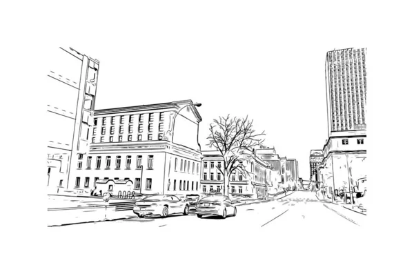 Print Building View Landmark Memphis Staden Tennessee Handritad Skiss Illustration — Stock vektor