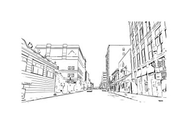 Print Building view with landmark of Memphis is the city in Tennessee. Vektörde elle çizilmiş çizim çizimi.