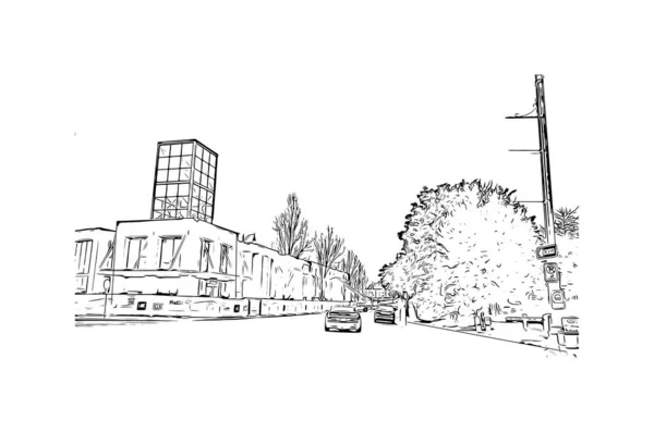 Print Building View Landmark Memphis City Tennessee Vektörde Elle Çizilmiş — Stok Vektör