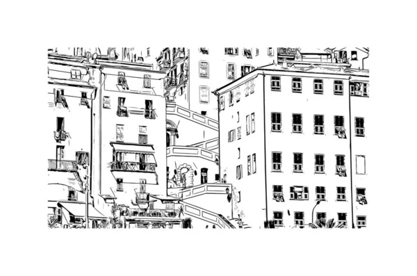 印刷Mentonのランドマークとビルの景色はフランスのコミューンです 手描きのスケッチ図ベクトル — ストックベクタ