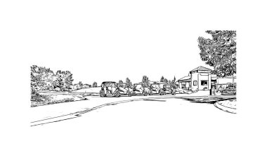 Meridian 'ın simgesi olan Print Building View Mississippi' de bulunmaktadır. Vektörde elle çizilmiş çizim çizimi. 