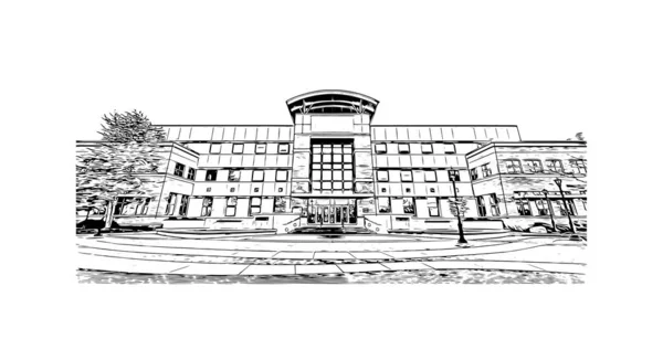 Imprimir Vista Del Edificio Con Hito Meridian Ciudad Mississippi Dibujo — Vector de stock