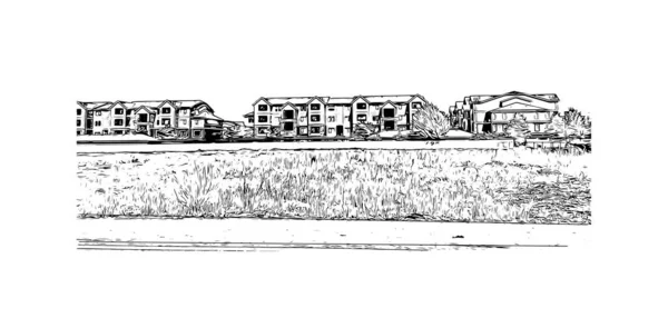 Imprimir Vista Del Edificio Con Hito Meridian Ciudad Mississippi Dibujo — Archivo Imágenes Vectoriales