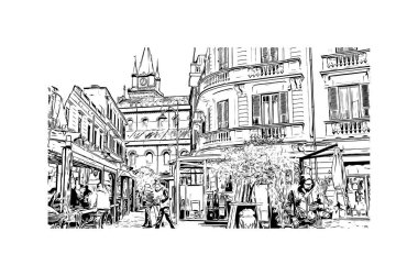 Messina 'nın simgesi olan Print Building view İtalya' da yer almaktadır. Vektörde elle çizilmiş çizim çizimi.