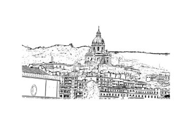 Messina 'nın simgesi olan Print Building view İtalya' da yer almaktadır. Vektörde elle çizilmiş çizim çizimi.