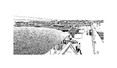 Messina 'nın simgesi olan Print Building view İtalya' da yer almaktadır. Vektörde elle çizilmiş çizim çizimi.