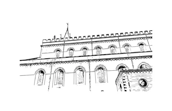 Imprimer Vue Bâtiment Avec Monument Messine Est Ville Italie Illustration — Image vectorielle