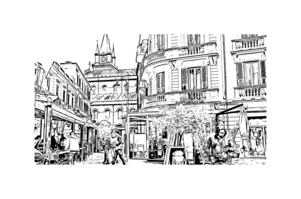 Messina 'nın simgesi olan Print Building view İtalya' da yer almaktadır. Vektörde elle çizilmiş çizim çizimi.