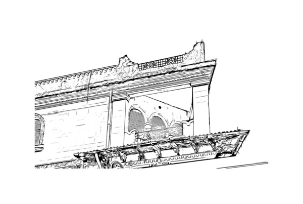 Imprimer Vue Bâtiment Avec Monument Messine Est Ville Italie Illustration — Image vectorielle