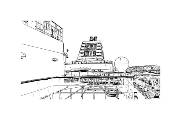 Imprimir Vista Del Edificio Con Hito Messina Ciudad Italia Dibujo — Archivo Imágenes Vectoriales