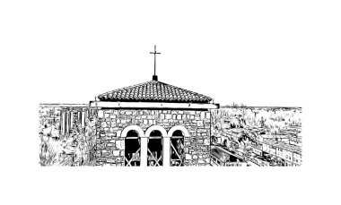 Print Building view with landmark of Master İtalya 'nın en kalabalık ilçesidir. Vektörde elle çizilmiş çizim çizimi.