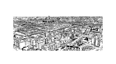 Print Building view with landmark of Master İtalya 'nın en kalabalık ilçesidir. Vektörde elle çizilmiş çizim çizimi.