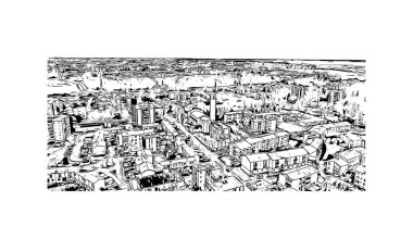 Print Building view with landmark of Master İtalya 'nın en kalabalık ilçesidir. Vektörde elle çizilmiş çizim çizimi.