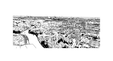 Print Building view with landmark of Master İtalya 'nın en kalabalık ilçesidir. Vektörde elle çizilmiş çizim çizimi.