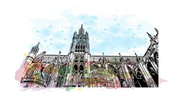 Print Building View Landmark Metz Város Franciaországban Akvarell Splash Kézzel — Stock Vector