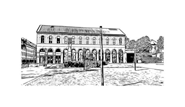 Print Building View Landmark Metz Staden Frankrike Handritad Skiss Illustration — Stock vektor