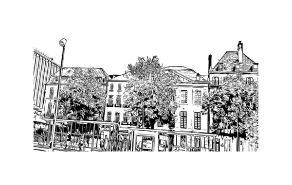 Imprimer Vue Imprenable Sur Metz Est Ville France Illustration Dessinée — Image vectorielle