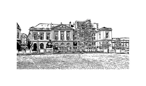 Print Building View Landmark Metz Staden Frankrike Handritad Skiss Illustration — Stock vektor