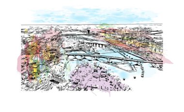 Minnesota, Minnesota 'da yer alan bir şehirdir. Vektörde elle çizilmiş resim ile suluboya sıçraması.