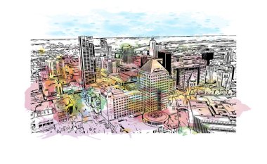 Minnesota, Minnesota 'da yer alan bir şehirdir. Vektörde elle çizilmiş resim ile suluboya sıçraması.