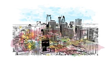 Minnesota, Minnesota 'da yer alan bir şehirdir. Vektörde elle çizilmiş resim ile suluboya sıçraması.