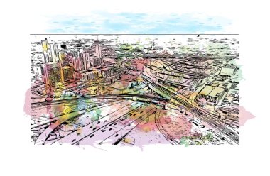 Minnesota, Minnesota 'da yer alan bir şehirdir. Vektörde elle çizilmiş resim ile suluboya sıçraması.