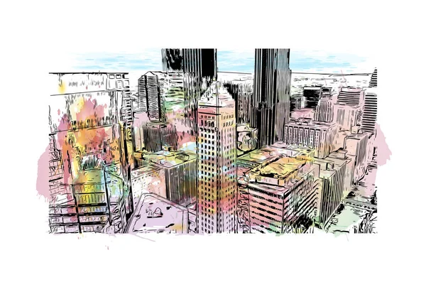 Imprimir Vista Del Edificio Con Punto Referencia Minneapolis Ciudad Minnesota — Vector de stock