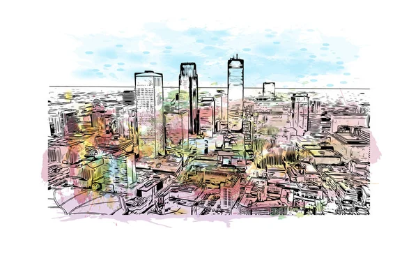 明尼阿波利斯的标志性建筑是明尼苏达州的一个城市 矢量手绘示意图水彩画 — 图库矢量图片