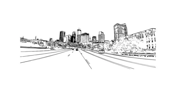 Imprimer Vue Sur Bâtiment Avec Point Repère Minneapolis Est Ville — Image vectorielle