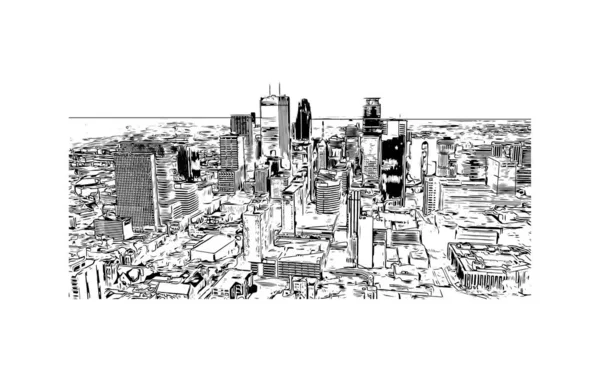 Imprimir Vista Del Edificio Con Punto Referencia Minneapolis Ciudad Minnesota — Vector de stock