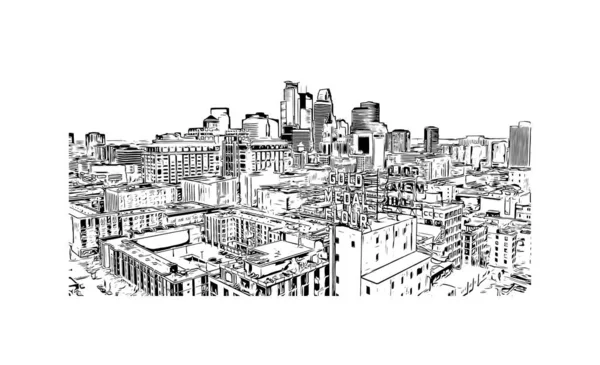 미니애폴리스의 랜드마크가 미네소타주의 도시이다 벡터로 손으로 스케치 — 스톡 벡터