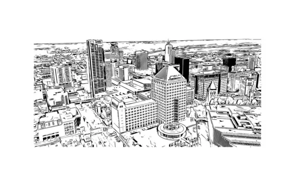 Imprimer Vue Sur Bâtiment Avec Point Repère Minneapolis Est Ville — Image vectorielle
