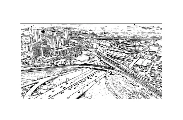 Print Building View Landmark Minneapolis Staden Minnesota Handritad Skiss Illustration — Stock vektor