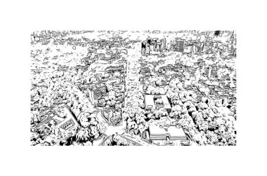 Meksika 'nın simgesi olan Print Building View, Meksika' nın başkentidir. Vektörde elle çizilmiş çizim çizimi.