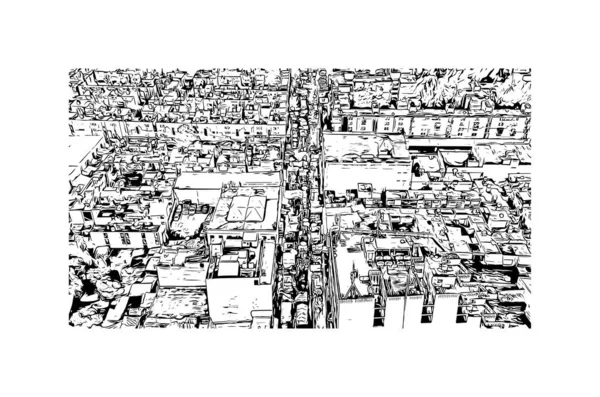 带有墨西哥地标的印刷建筑景观是墨西哥的首都 矢量手绘草图 — 图库矢量图片