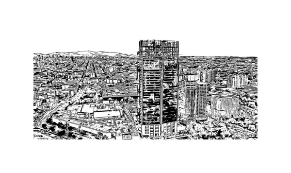 Imprimir Vista Del Edificio Con Hito México Capital México Dibujo — Vector de stock