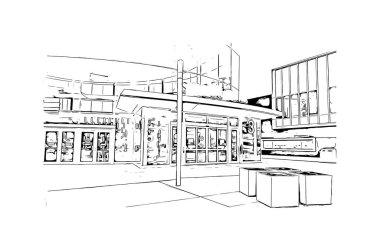 Print Building view with landmark of Mississauga is the city in Canada. Vektörde elle çizilmiş çizim çizimi.