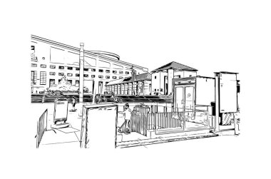 Print Building view with landmark of Mississauga is the city in Canada. Vektörde elle çizilmiş çizim çizimi.