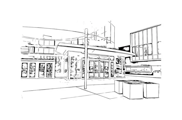Print Building View Landmark Mississauga City Canada Hand Drawn Sketch — Stock Vector