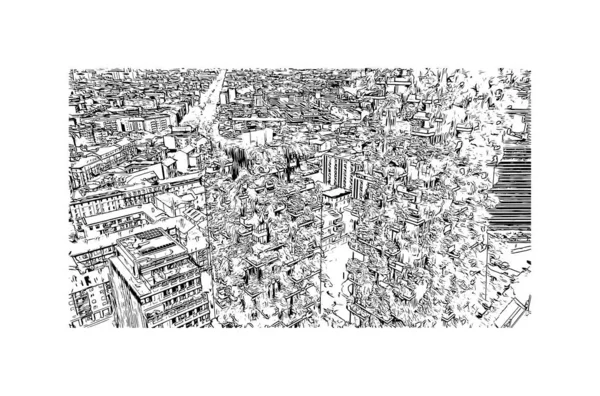 Print Byggnadsvy Med Milstolpe Milano Staden Italien Handritad Skiss Illustration — Stock vektor