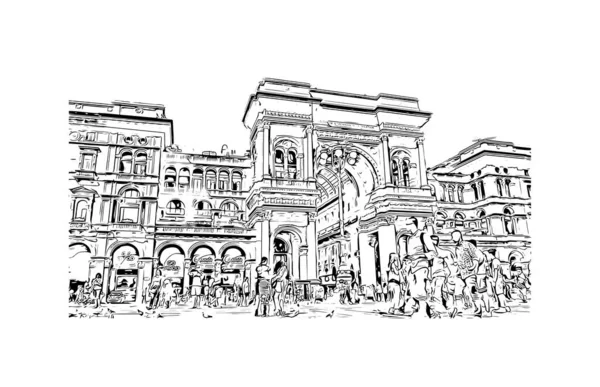 Вид Print Building Орієнтиром Мілана Місто Італії Намальована Вручну Ілюстрація — стоковий вектор
